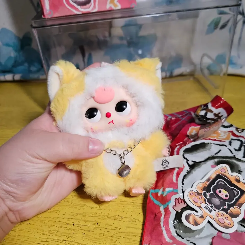 Baby Three Cat & Dog OPENED Yellow White Cat 360 Boba Eyes Pink Hair Pouting